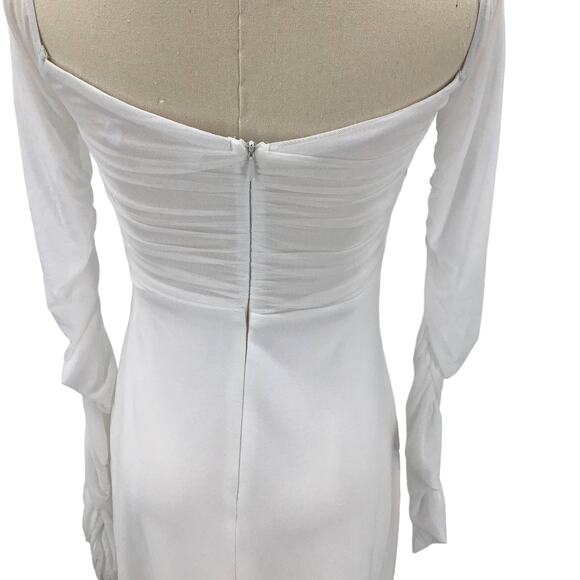 LULU'S S Elegant Eternity White Mesh Ruched Off-the-Shoulder Maxi Dress NEW B114 - Picture 6 of 8